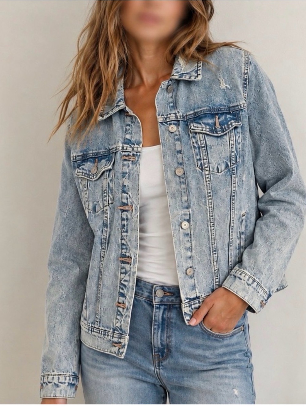 NWOT Old Navy Light Blue Distressed Denim Jacket - Medium